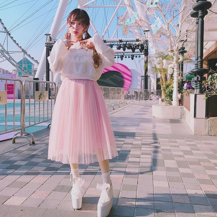 BOBON21 Tulle ĿƮ  ũ  Tulle ĿƮ ź  㸮 Pleated ̵ ĿƮ B1587